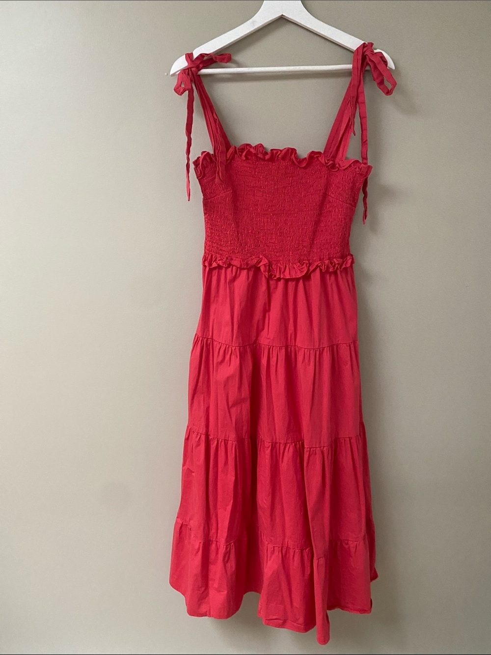 Tuckernuck Red Smocked Tie-Shoulder Midi Dress size large